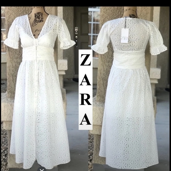 Zara white eyelet midi dress - Picture 2 of 4